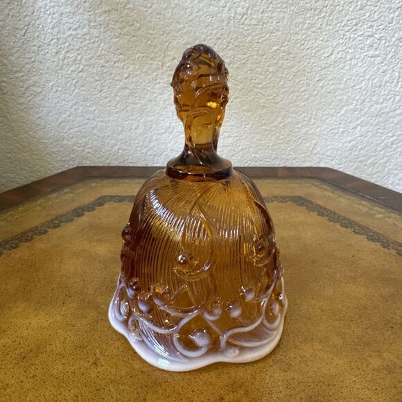 Fenton Glass‎ Cameo Opalescent Amber Lily Of the Valley 6” Bell Vintage 1980s - Picture 2 of 5